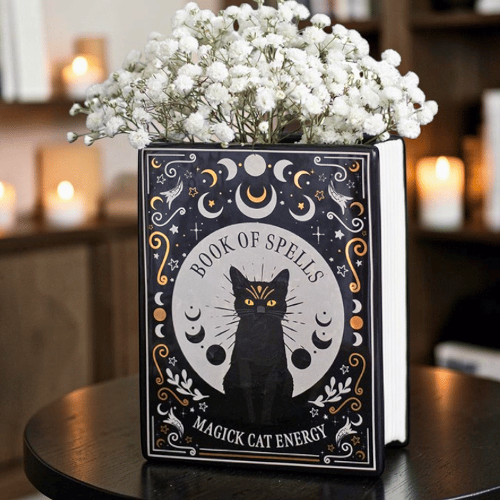 Schwarze Katze Buch Vase – Witchy Blumenvase für Katzenliebhaber – ZauberMerch