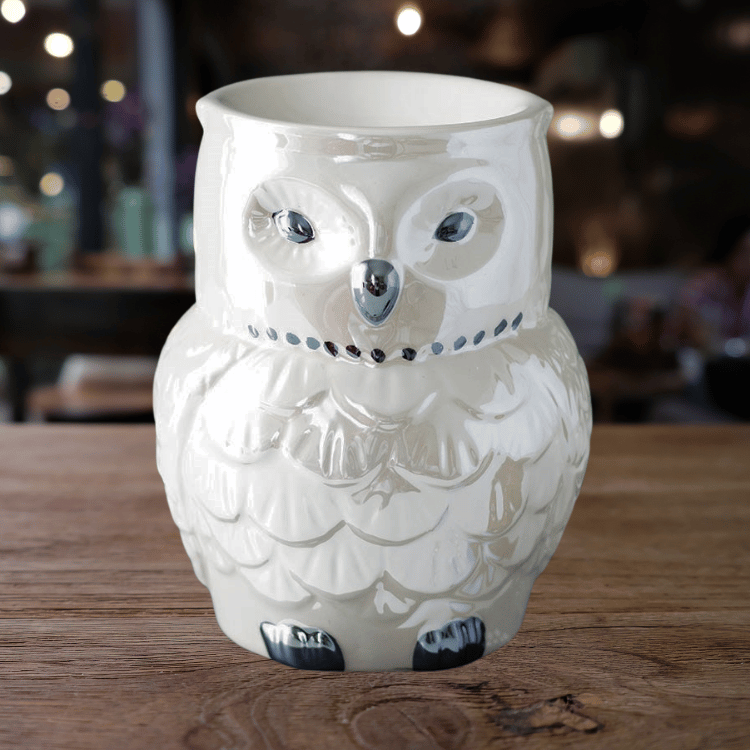 Perlmuttfarbene Eulen Duftlampe – ZauberMerch