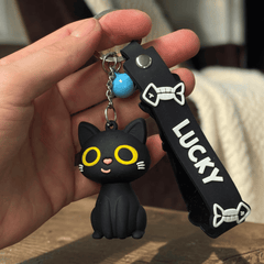 Schwarze Katze 3D Taschenanhänger Lucky