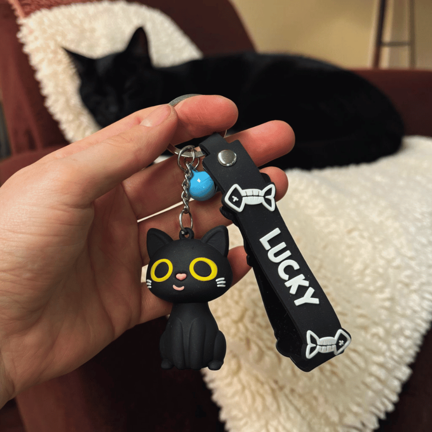 Schwarze Katze 3D Taschenanhänger Lucky