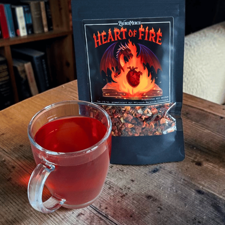 Heart of Fire – Drachen Tee Pfirsich-Maracuja | Limitierter Booklover Tee