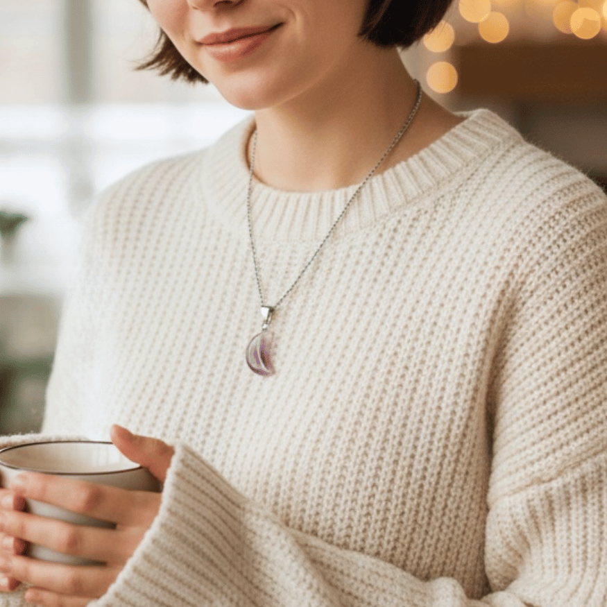 Kristall-Mond Halskette inkl. Grußkarte – Amethyst, Schwarzer Obsidian oder Rosenquarz