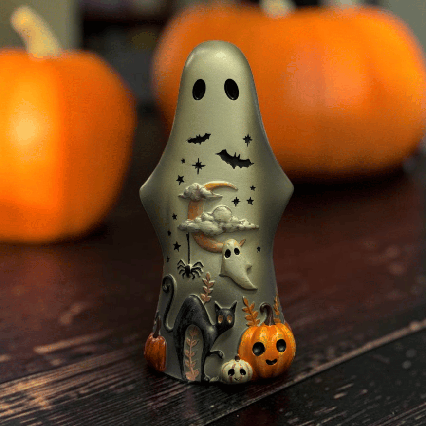 Mortimer Geisterfigur mit Katze  – Halloween Deko 13,5 cm