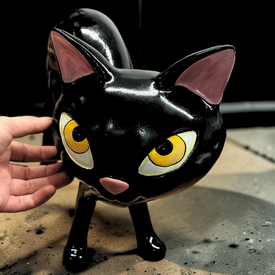 Schwarze Katze Statue mit hängender Kürbislaterne XXL Halloween Deko