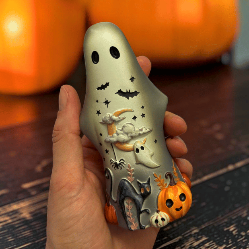 Mortimer Geisterfigur mit Katze  – Halloween Deko 13,5 cm