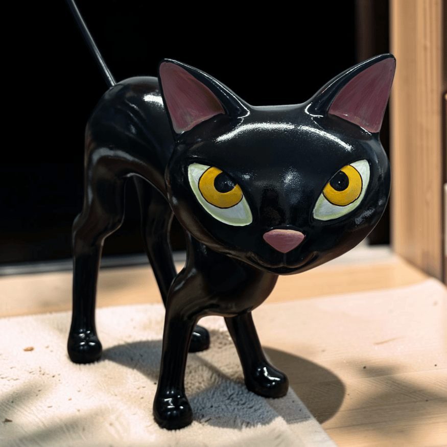 Schwarze Katze Statue mit hängender Kürbislaterne XXL Halloween Deko