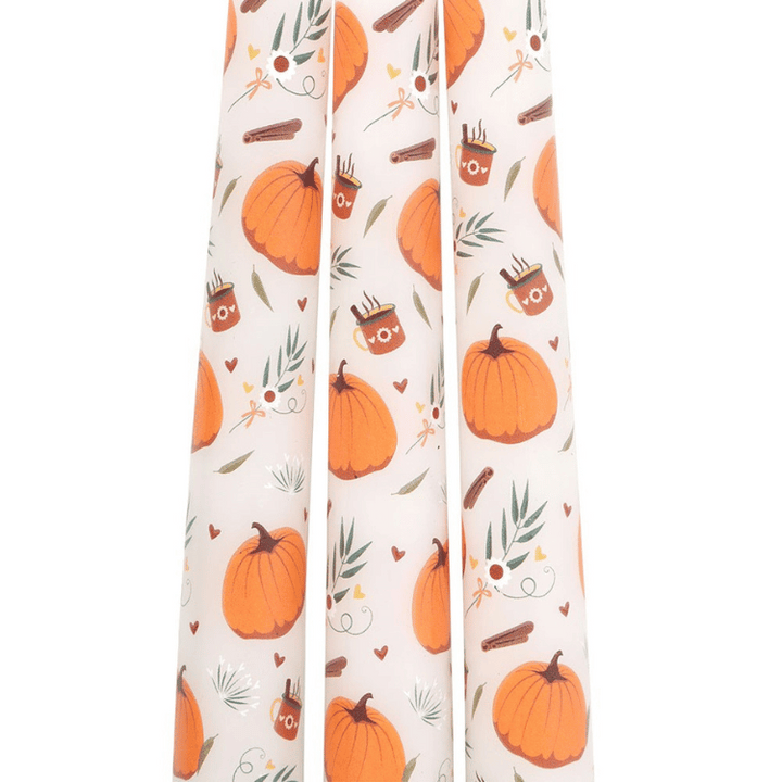 Kürbis Kerzen Set – 3 Stabkerzen mit süßen Illustrationen PREORDER