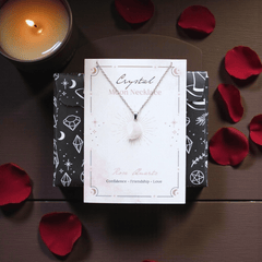 Kristall-Mond Halskette inkl. Grußkarte – Amethyst, Schwarzer Obsidian oder Rosenquarz