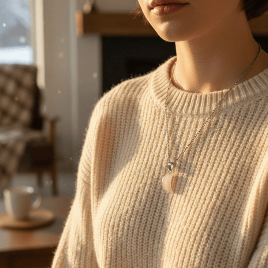 Kristall-Mond Halskette inkl. Grußkarte – Amethyst, Schwarzer Obsidian oder Rosenquarz