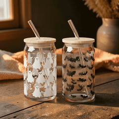 Halloween Tumbler mit Strohhalm – Geister & Fledermaus