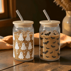 Halloween Tumbler mit Strohhalm – Geister & Fledermaus
