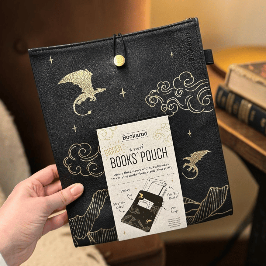 Buchhülle mit goldenen Drachen, Fantasy-Drachenmotiv