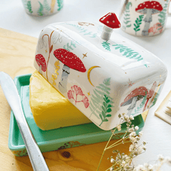 Pilz Butterdose aus Porzellan - Cottagecore Butterdose mit Fliegenpilz