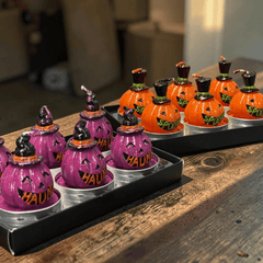 Handbemalte Kürbis- und Hexenlichter - Halloween-Teelicht-Set