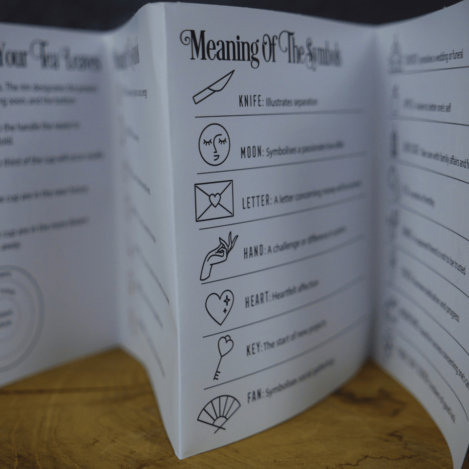 Teesatz lesen Erklärungsbuch mit Symbolen