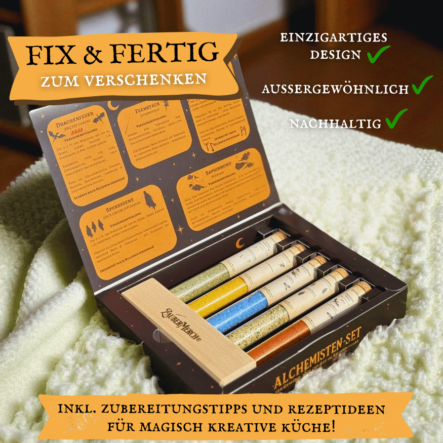 Alchemisten-Set - 5er Gewürz- und Dipset im Reagenzglas - Geschenkset mit Reagenzgläsern