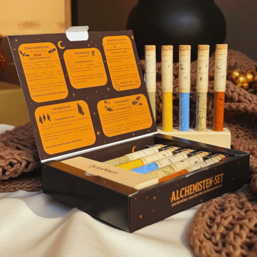 Alchemisten-Set - 5er Gewürz- und Dipset im Reagenzglas