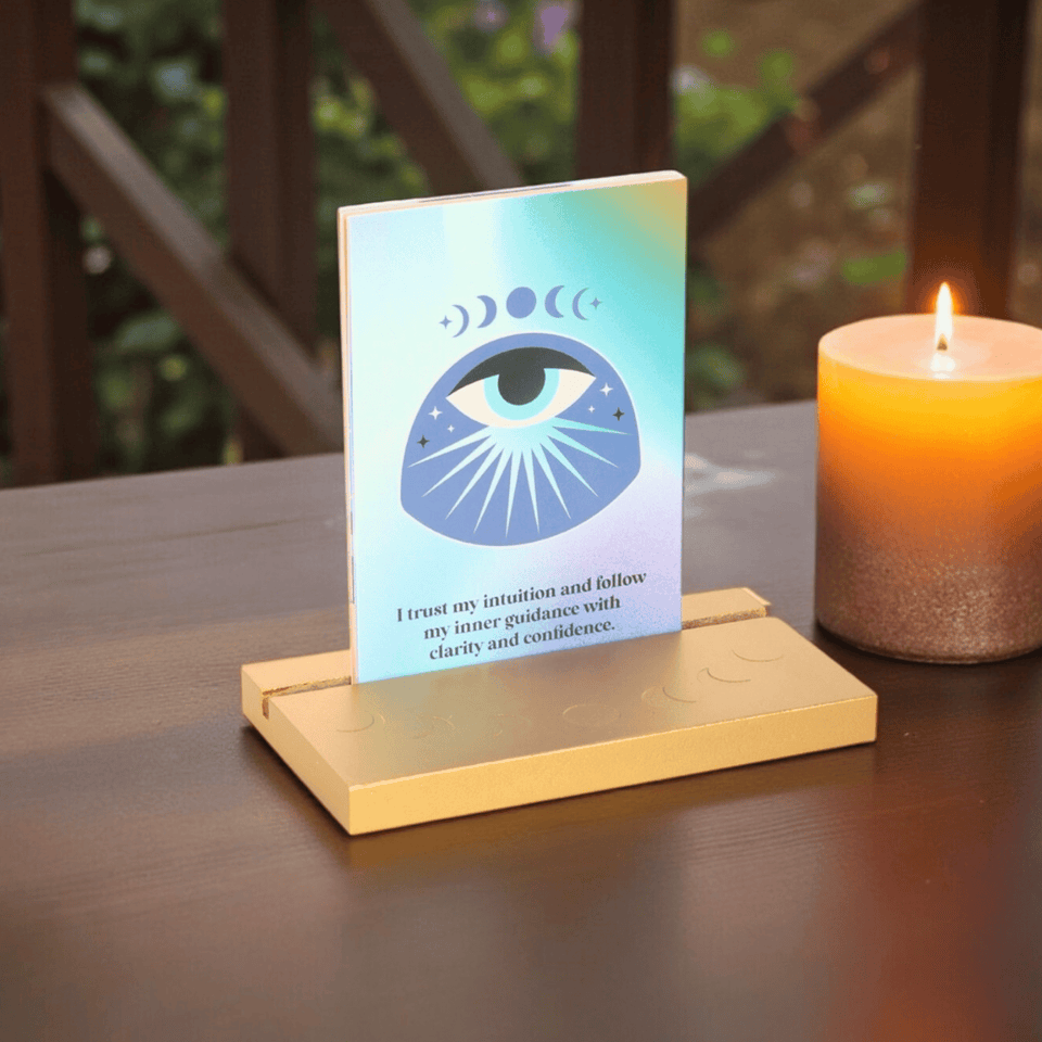 Aura Affirmationskarten Set mit Holzständer – 10 Karten