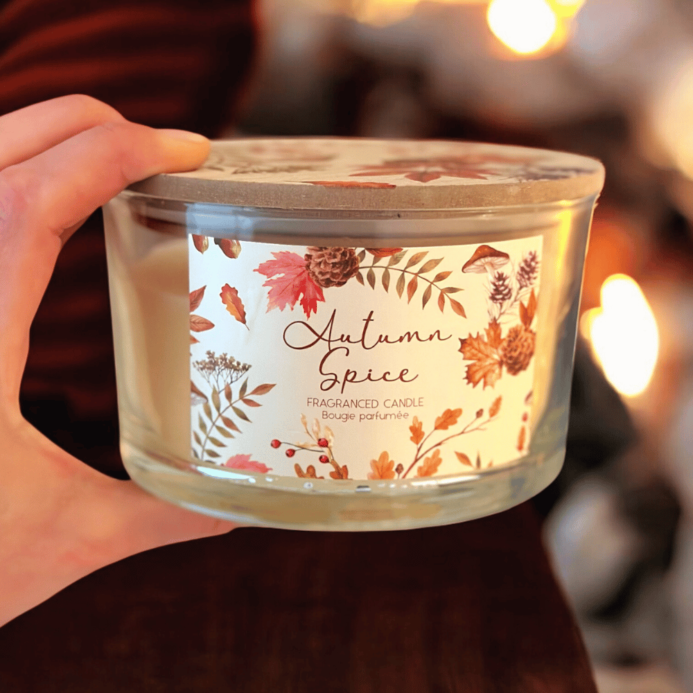 Herbstkerze mit Holzdeckel – Autumn Spice Duftkerze im 2er Set