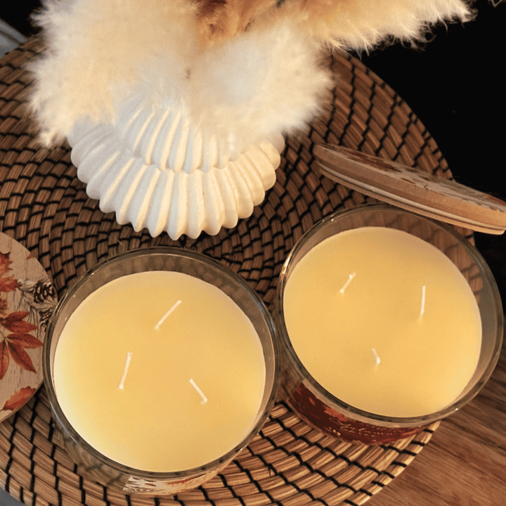 Herbstkerze mit Holzdeckel – Autumn Spice Duftkerze im 2er Set