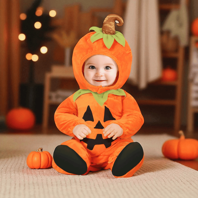 Baby Kürbis Kostüm mit Kapuze – Süßer Halloween Einteiler für Babys & Kleinkinder