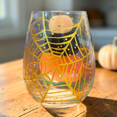 Handbemaltes Halloween Glas Lolita mit Kürbisstapel