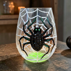 Handbemaltes Halloween Glas Lolita In My Own Web mit Glitzerspinne
