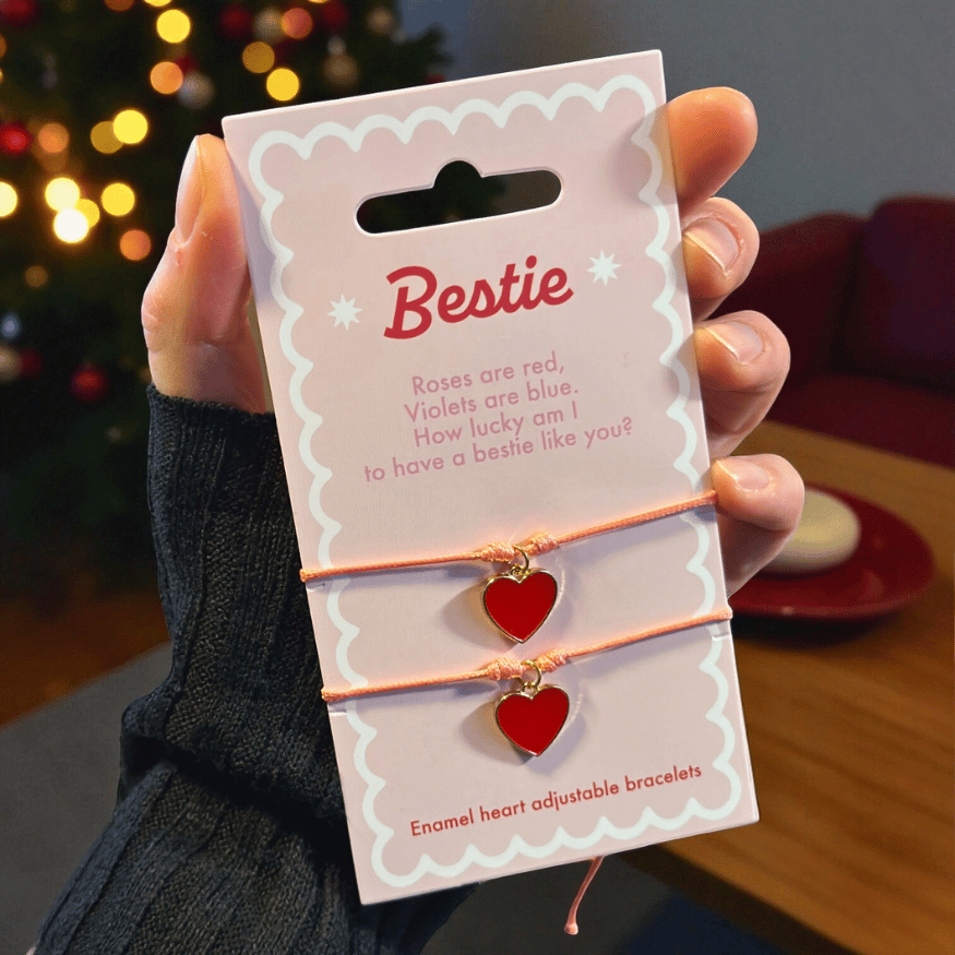 Besties Herz-Armband-Set – 2 Freundschaftsarmbänder mit Emaille-Charms