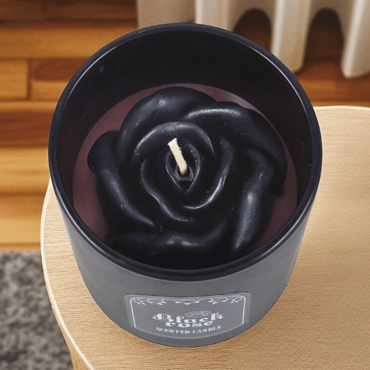Black Rose Duftkerze – Schwarze Kerze mit 3D-Rosen