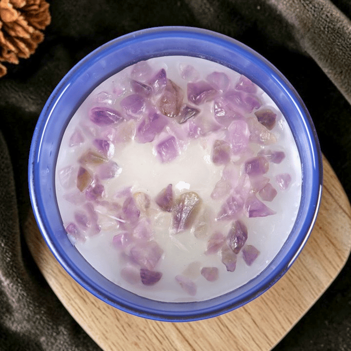 Kerzen-Set Sonne & Mond – 2 Kristall-Kerzen mit Amethyst & Rosenquarz