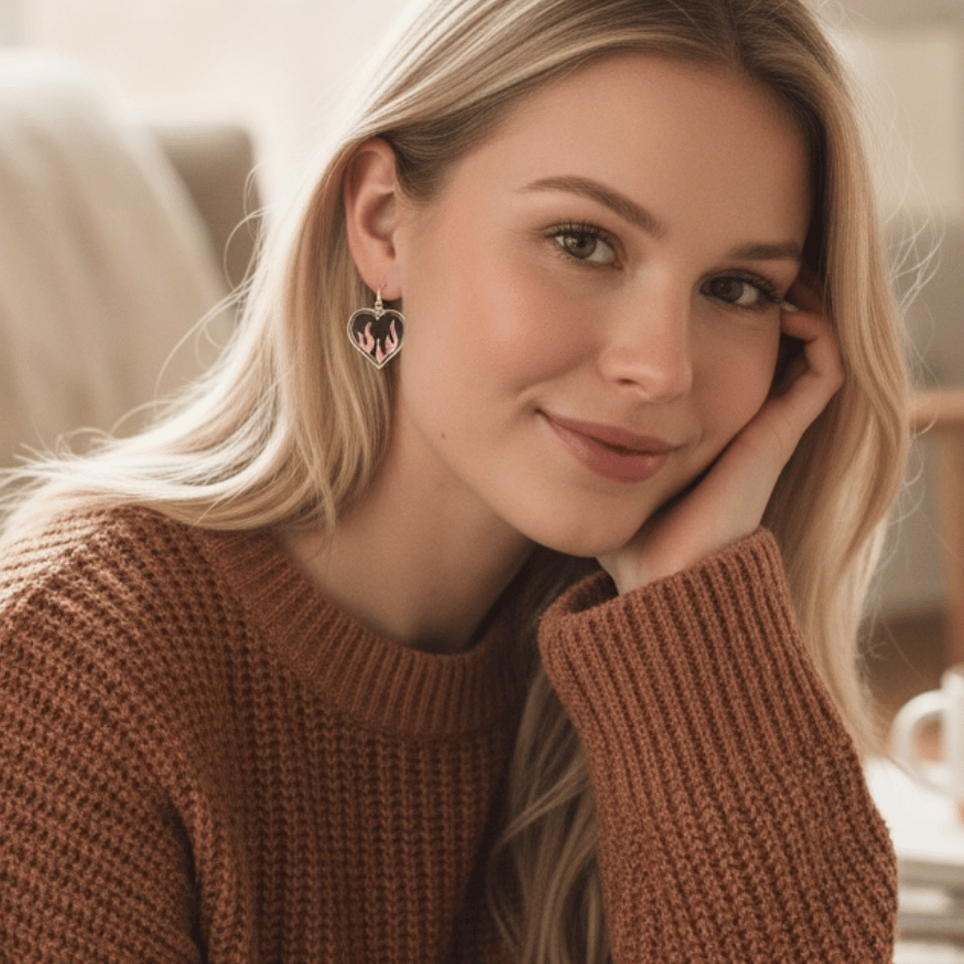 Burning Heart Ohrringe – Herzflamme Schmuck in Schwarz und Pink