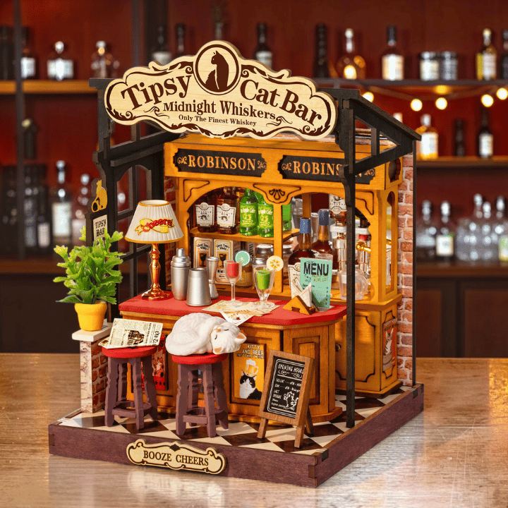 Tipsy Cat Bar Miniatur Bausatz mit schlafender Katze