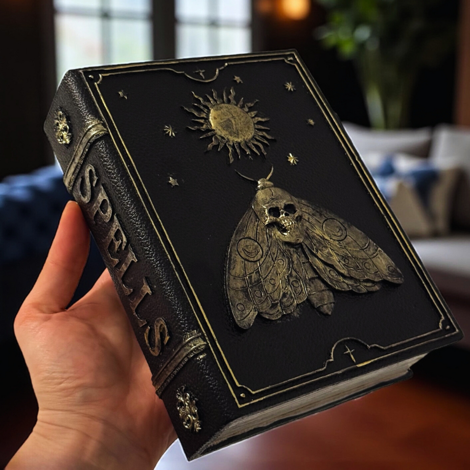 Deko Zauberbuch mit Totenkopf & Schmetterling – Halloween Dekoration