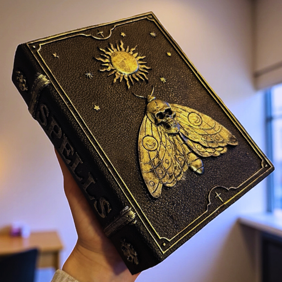 Deko Zauberbuch mit Totenkopf & Schmetterling – Halloween Dekoration