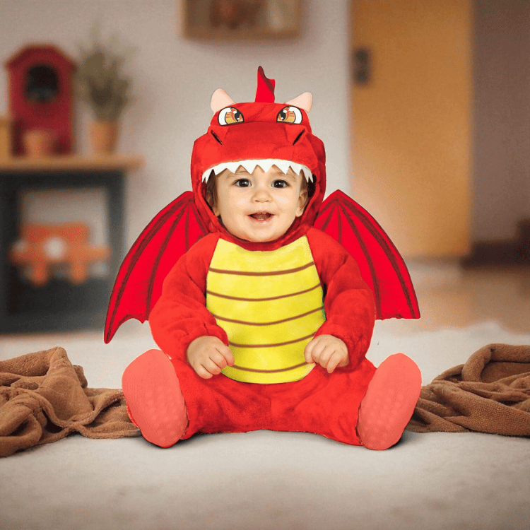 Drachen Kinderkostüm – Süßes Baby Outfit mit Flügeln & Kapuze - 12-18 Monate