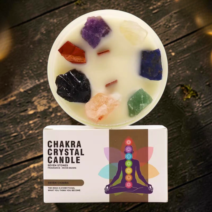 Chakra Kristallkerze Sieben Chakra mit echten Edelsteinen
