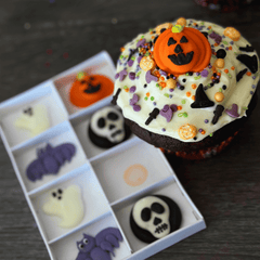 Essbare Halloween Zuckerdeko – Geister, Kürbis, Fledermaus & Totenkopf (8 Stück)