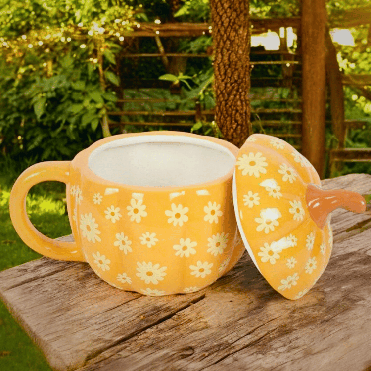 Florale Kürbis-Tasse – mit Deckel – ZauberMerch