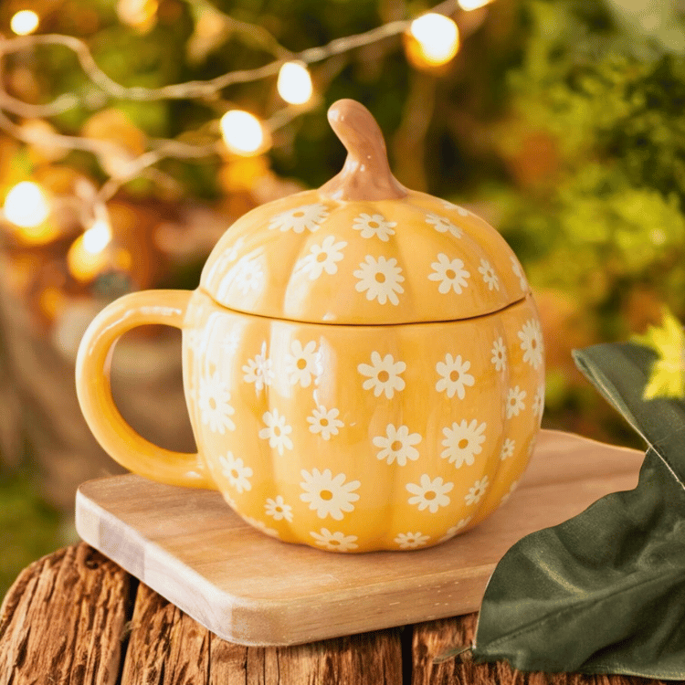 Florale Kürbis-Tasse – mit Deckel
