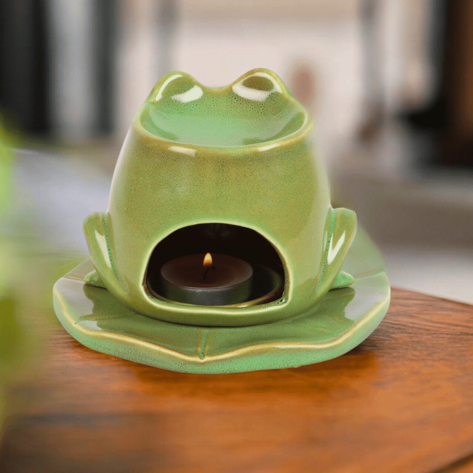 Frosch-Duftlampe auf Seerosenblatt – Keramik für ätherische Öle – ZauberMerch