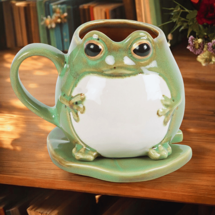 Frosch-Tasse auf Seerosenblatt