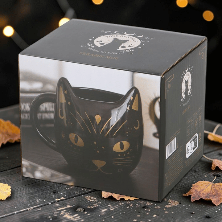 Schwarze Katzen Tasse – Witchy Kaffeebecher mit Katzenkopf Form