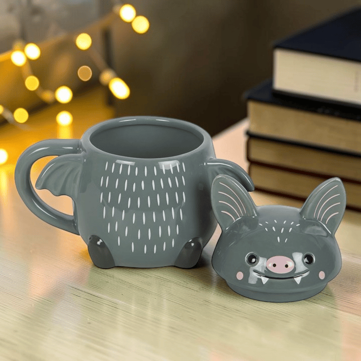 Fledermaus Tasse mit Deckel – Keramiktasse mit Öhrchen