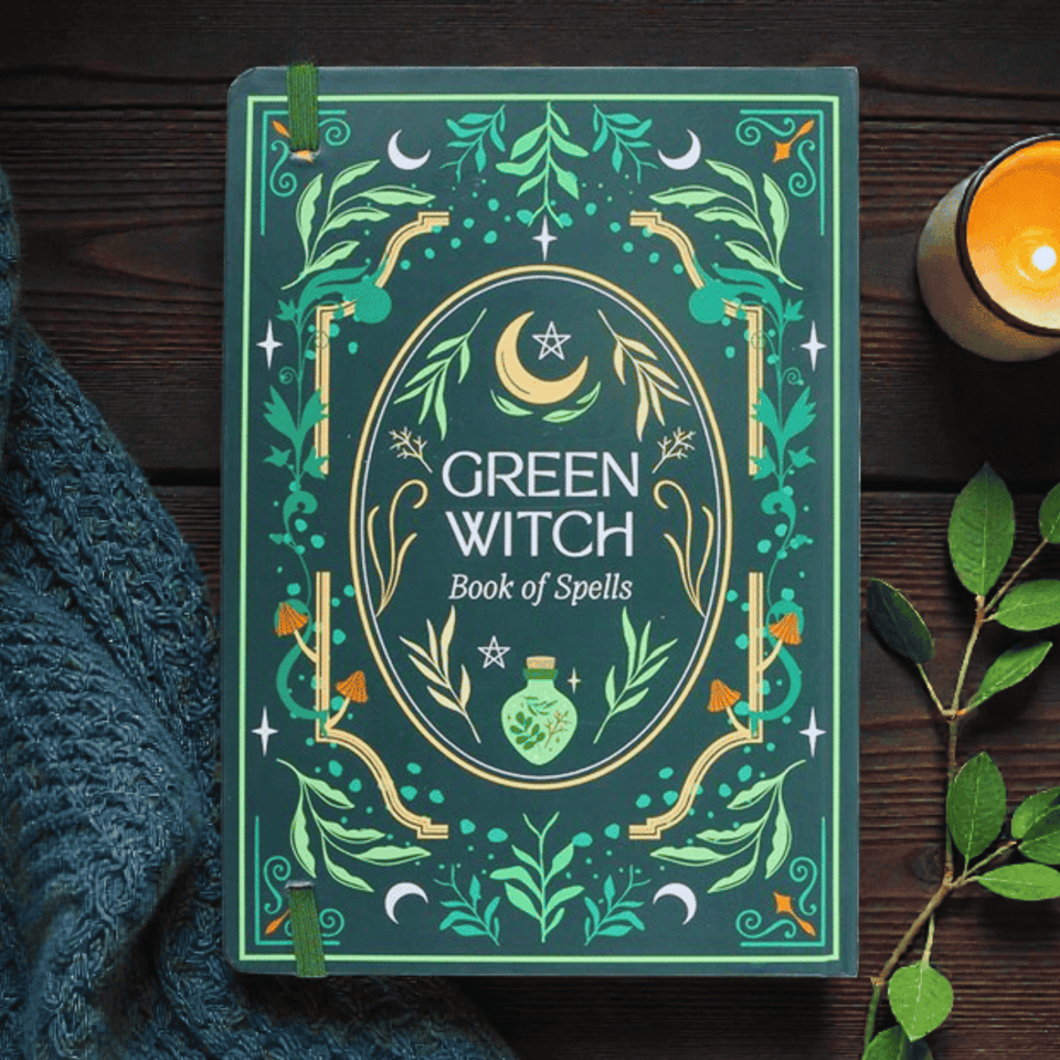Green Witch Notizbuch A5 – liniertes Journal mit Gummiband