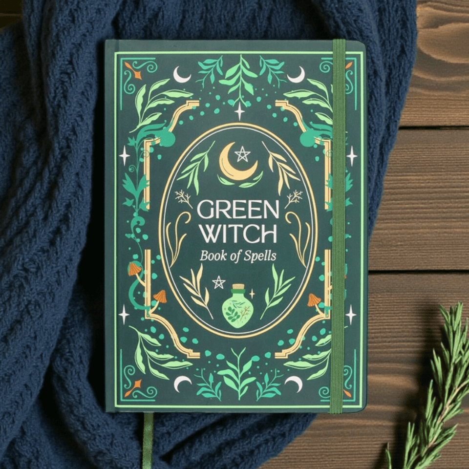 Green Witch Notizbuch A5 – liniertes Journal mit Gummiband
