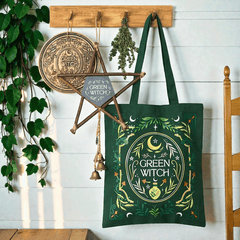 Green Witch Tote Bag – Witchy Stofftasche für Alltag und Einkauf