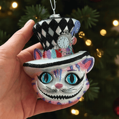 Grinsekatze Glas Ornament – 3D Weihnachtsbaum-Anhänger für ausgefallenen Weihnachtsbaum-Schmuck