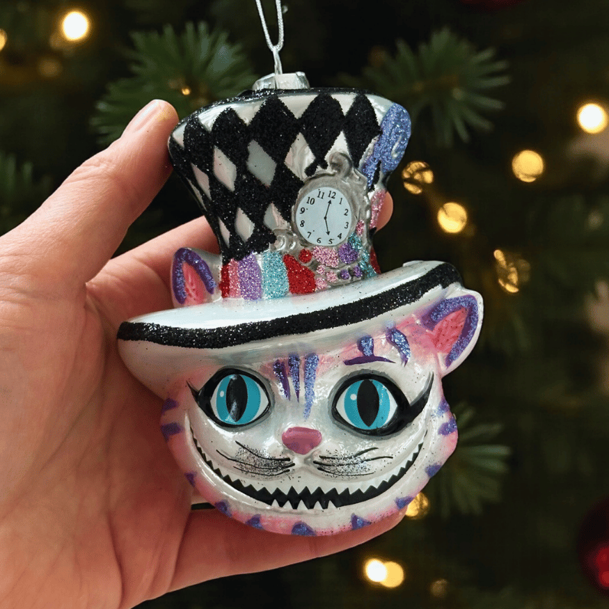 Grinsekatze Glas Ornament – 3D Weihnachtsbaum-Anhänger für ausgefallenen Weihnachtsbaum-Schmuck