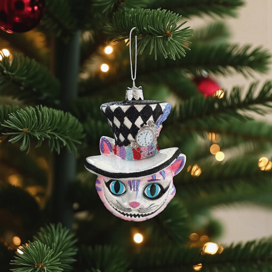 Grinsekatze Glas Ornament – 3D Weihnachtsbaum-Anhänger für ausgefallenen Weihnachtsbaum-Schmuck