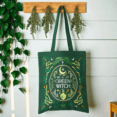 Green Witch Tote Bag – Witchy Stofftasche für Alltag und Einkauf